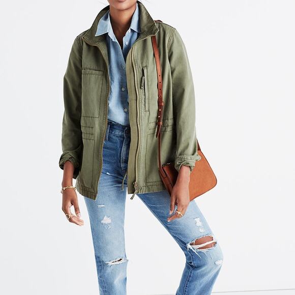Madewell Olive Green Utility Cargo Fleet Jacket XS